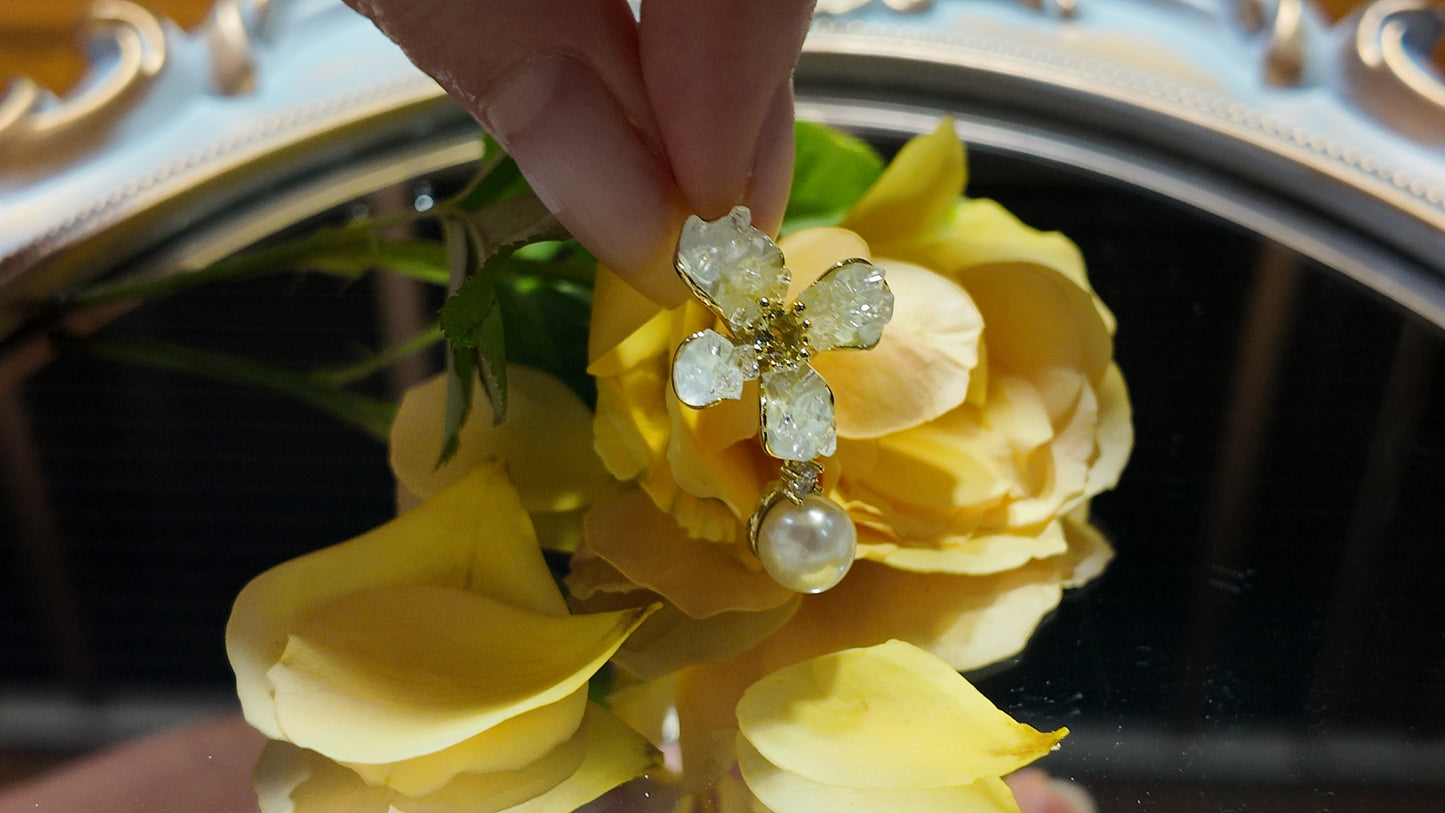 VeraPearl NewYork | PetalTalk | Natural Pearls and Crystal Earrings