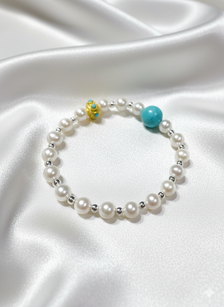 Moonlit Pines ｜Turquoise & Pearl Bracelet