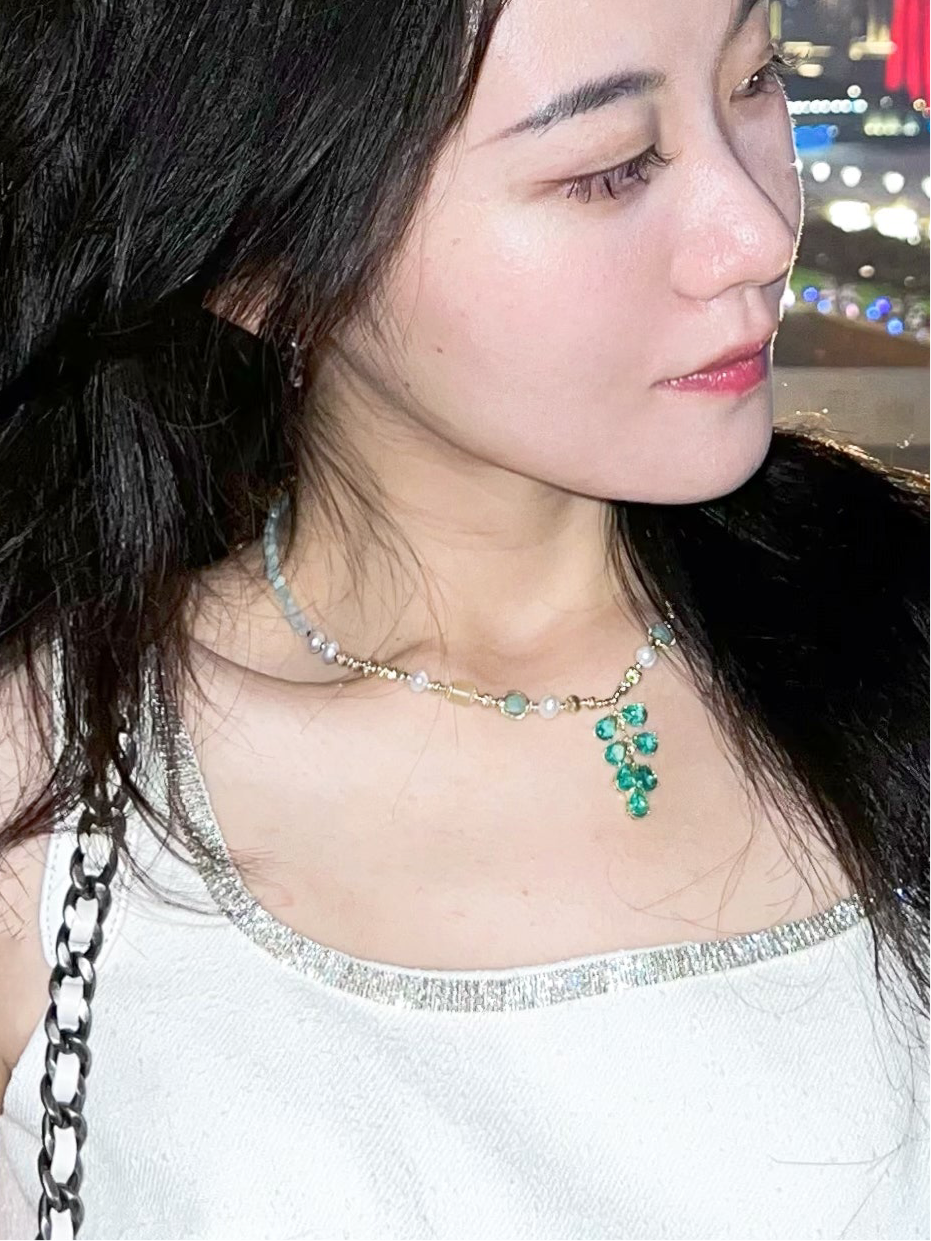 VeraPearl NewYork |  Echo Green ｜ Fine Pearl & Crystal Designer Necklace