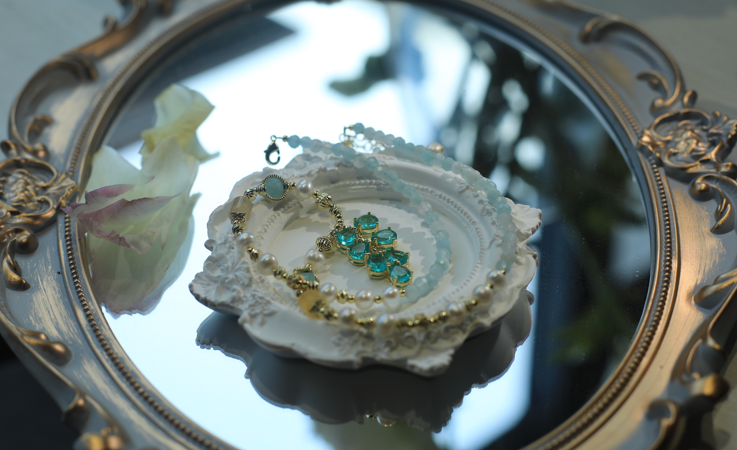 VeraPearl NewYork |  Echo Green ｜ Fine Pearl & Crystal Designer Necklace